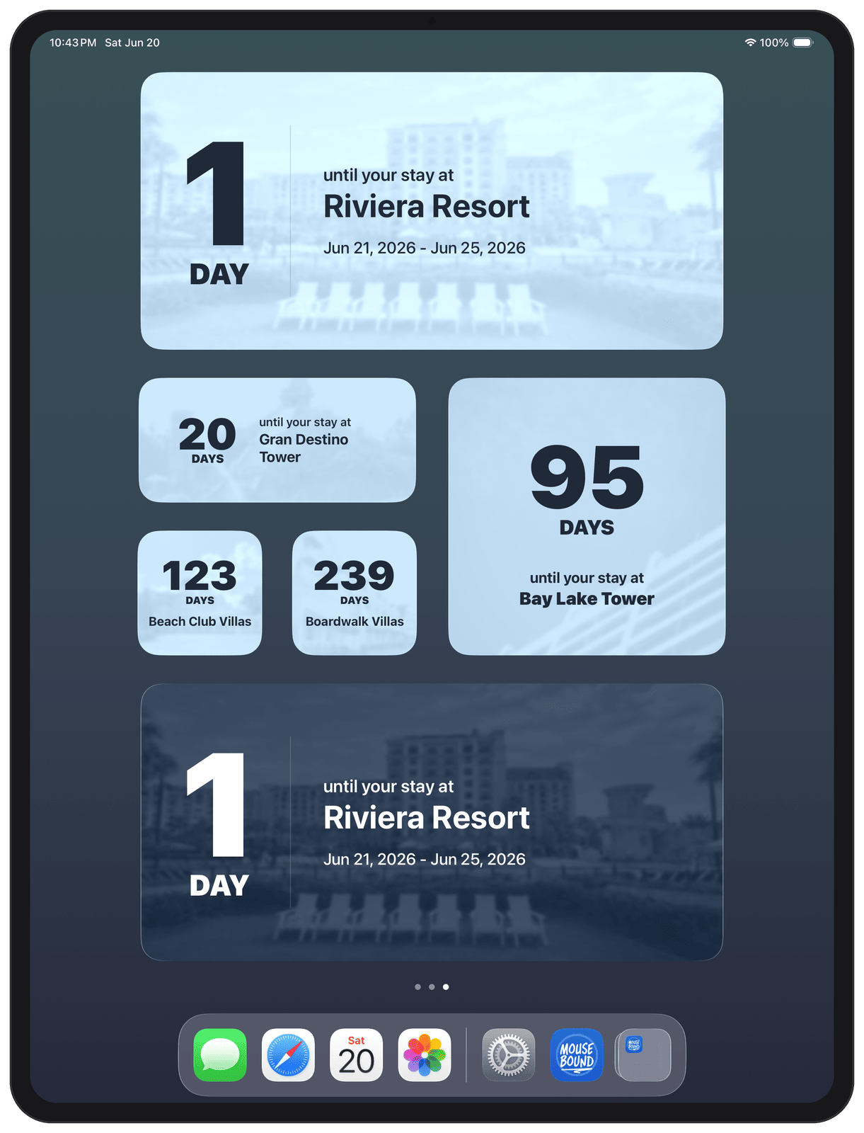 Mouse Bound countdown widgets on the iPad Home Screen
